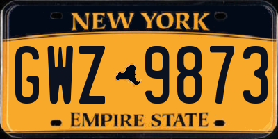 NY license plate GWZ9873