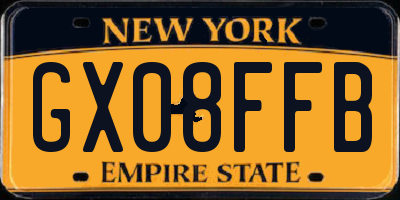 NY license plate GX08FFB