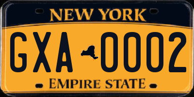 NY license plate GXA0002