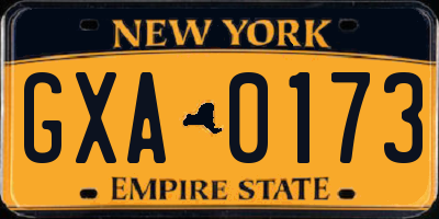 NY license plate GXA0173
