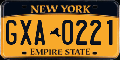 NY license plate GXA0221