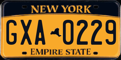 NY license plate GXA0229
