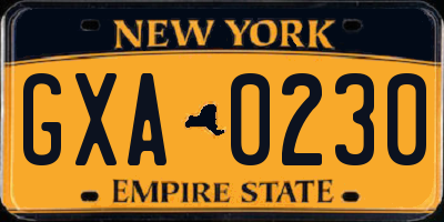 NY license plate GXA0230