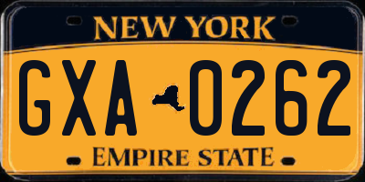 NY license plate GXA0262