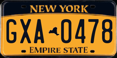 NY license plate GXA0478