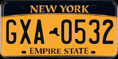 NY license plate GXA0532