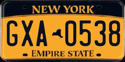 NY license plate GXA0538
