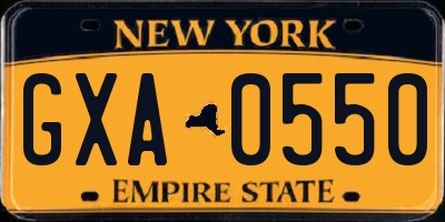 NY license plate GXA0550