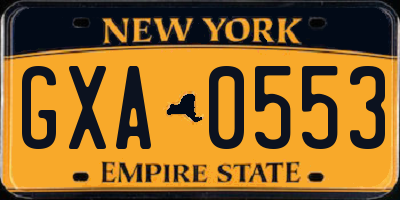 NY license plate GXA0553