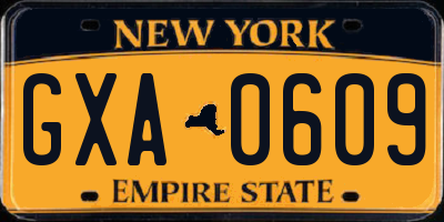NY license plate GXA0609