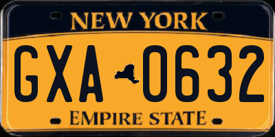 NY license plate GXA0632