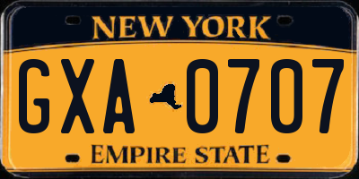 NY license plate GXA0707