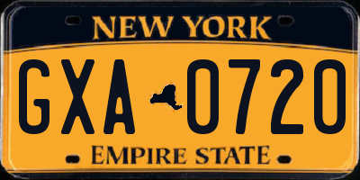 NY license plate GXA0720