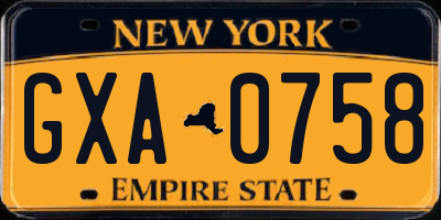 NY license plate GXA0758