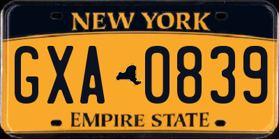 NY license plate GXA0839