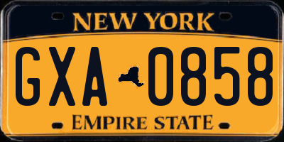 NY license plate GXA0858
