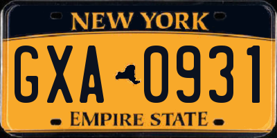 NY license plate GXA0931