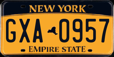 NY license plate GXA0957