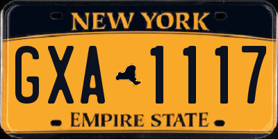 NY license plate GXA1117