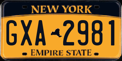 NY license plate GXA2981