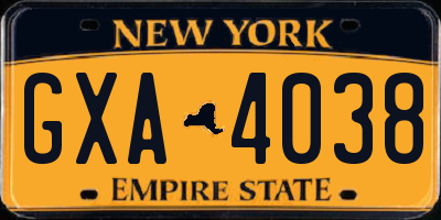 NY license plate GXA4038