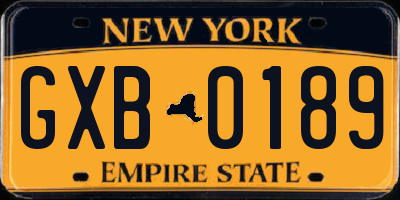 NY license plate GXB0189