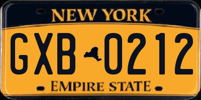 NY license plate GXB0212