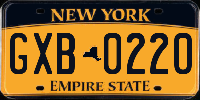 NY license plate GXB0220