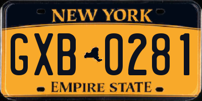 NY license plate GXB0281