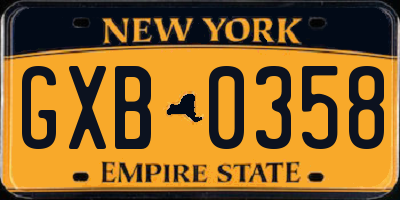 NY license plate GXB0358