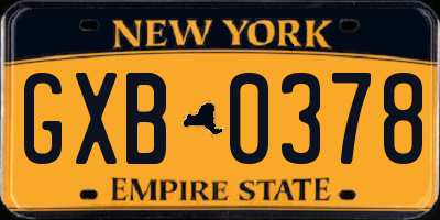 NY license plate GXB0378