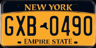 NY license plate GXB0490