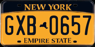 NY license plate GXB0657
