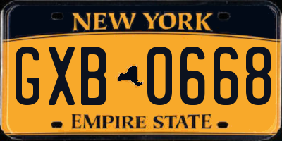NY license plate GXB0668