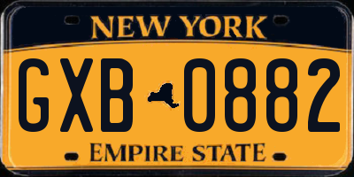 NY license plate GXB0882