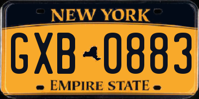 NY license plate GXB0883