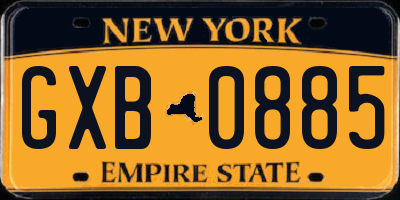 NY license plate GXB0885