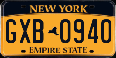 NY license plate GXB0940