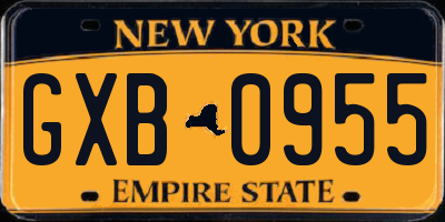 NY license plate GXB0955