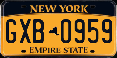 NY license plate GXB0959
