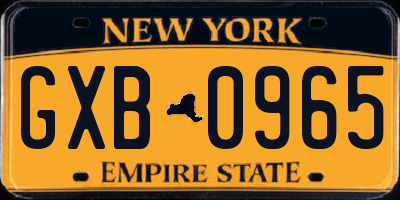 NY license plate GXB0965