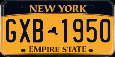 NY license plate GXB1950