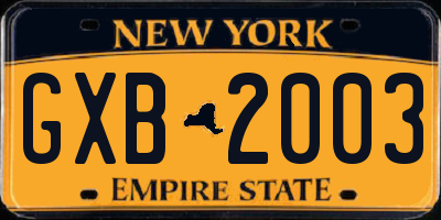 NY license plate GXB2003