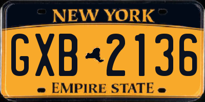 NY license plate GXB2136