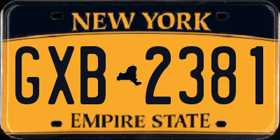 NY license plate GXB2381