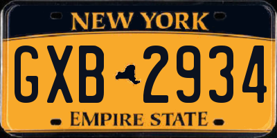 NY license plate GXB2934