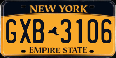 NY license plate GXB3106