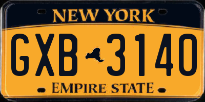 NY license plate GXB3140
