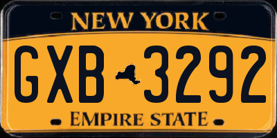 NY license plate GXB3292