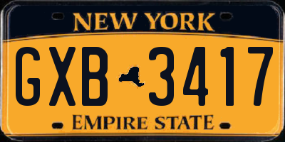 NY license plate GXB3417